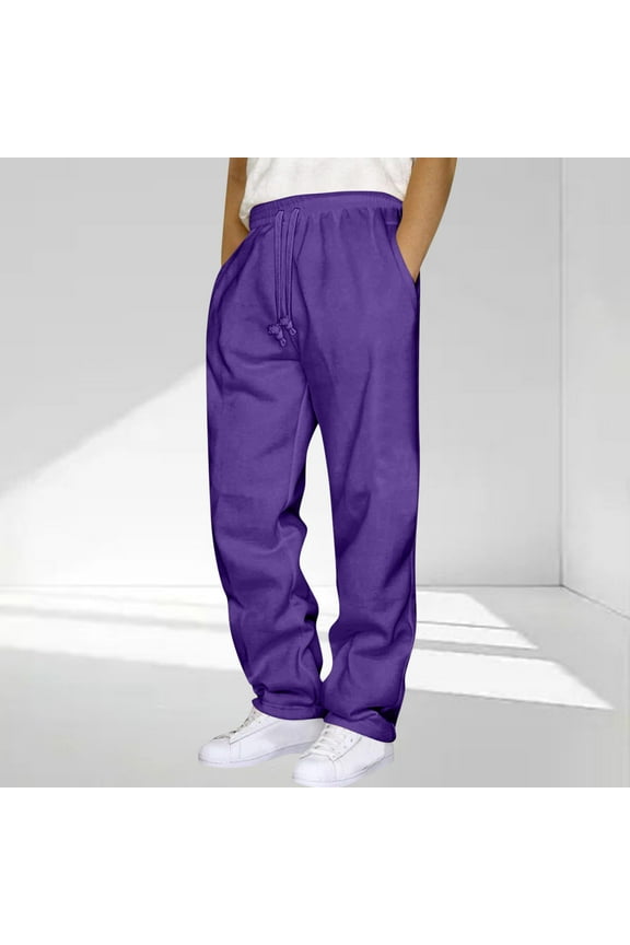 Sweatpants Men with Pockets Outdoor Hiking Jogger Pants Casual Elastic Waist Loose Pants with Pocket Sweatpants Purple L