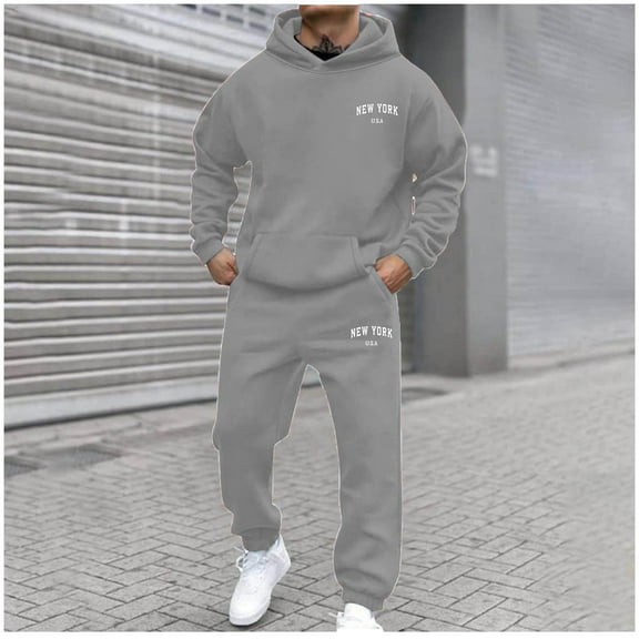 HOMADLES Sweatsuits for Men Set 2 piece Long Sleeve Hoodie Sweatshirt Jogger Baggy Sweatpants Sports Pants Outfits Gray L