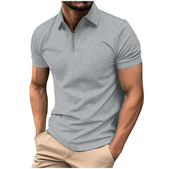 HOMADLES T Shirts for Men Solid Pique polo Zipper polo Shirt Gray 2XL