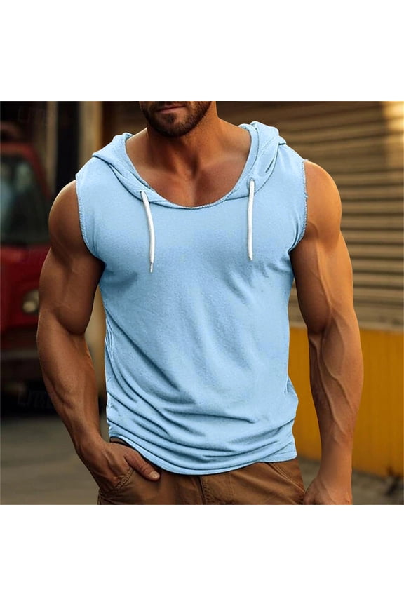 A Shirts Undershirts for Men Breathable Gym Soft Sleeveless Tops Blue M