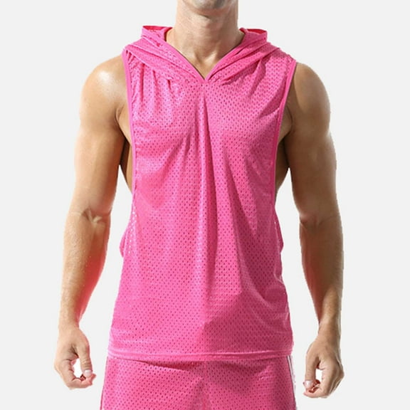 HOMADLES Mens Tank Tops Mesh Muscle Gym Soft Lightweight Summer Elastic Sleeveless Tops Hot Pink XL