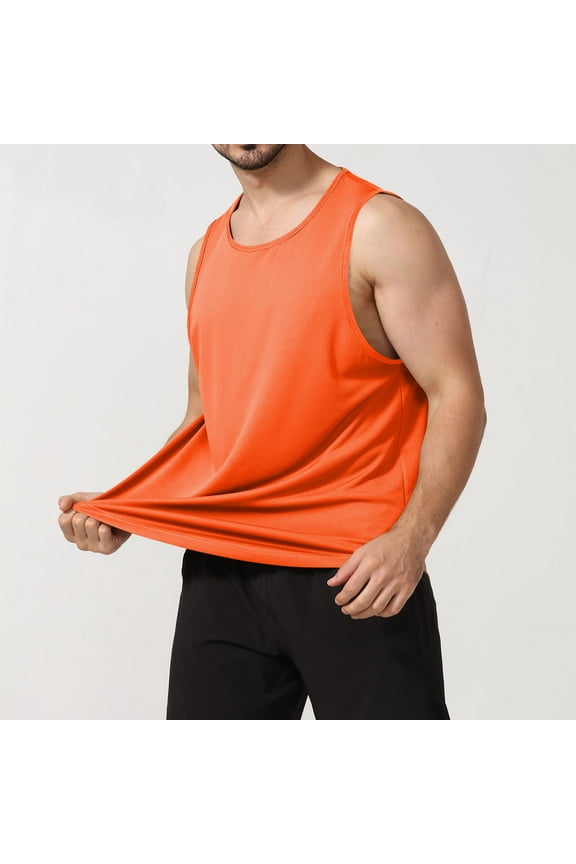 Tank Tops Men Crewneck Lightweight Solid Tank Outdoor Gym Sleeveless Tank Tops Work Shirt Orange 3XL