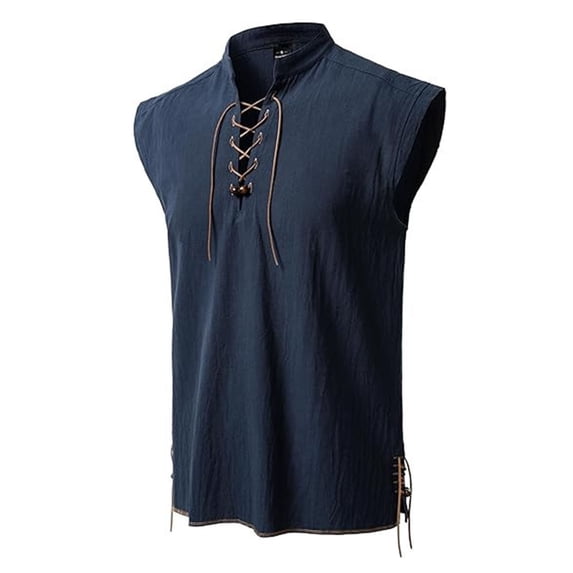 HOMADLES Tank Tops Men Linen V-neck Basice Tank for Men Casual Muscle Outdoor Athletic Sleeveless Tank Tops Navy 3XL