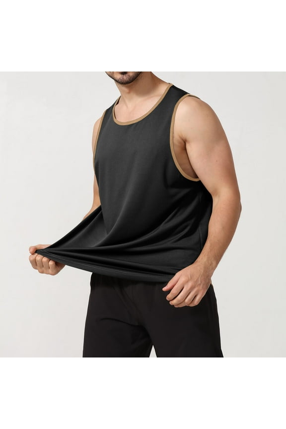 Tank Tops Men Work Shirt Crewneck Lightweight Solid Tank Outdoor Gym Sleeveless Tank Tops Black L
