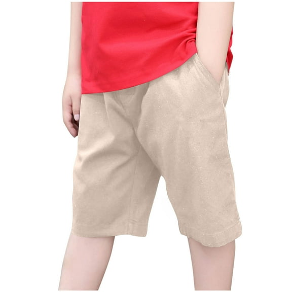 HOMADLES Teen Boys Cargo Shorts Elastic Waist Relaxed Fit Straight Leightweight Solid Loose Summer Casual Thin Cargo Shorts Khaki 3 T