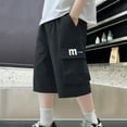 thumbnail image 1 of HOMADLES Teen Boys Cargo Shorts Elastic Waist Straight Multiple Pockets Lightweight Solid Knee Length Summer Casual Thin Cargo Shorts Black 5 T, 1 of 3