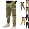thumbnail image 1 of HOMADLES Teen Boys School uniform Pants Slim Fit Elastic Waist Baggy Jogger Pants with Pocket Cargo Pants for Outdoor Hiking Jogger Pants Army Green 14 Years, 1 of 3