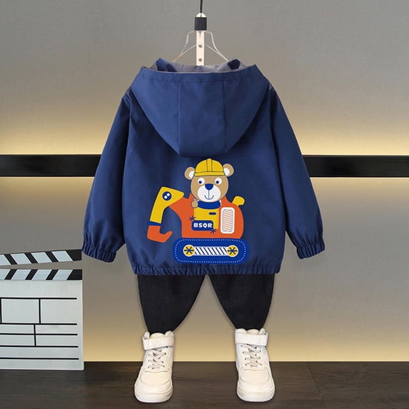 HOMADLES Teen Boys Windbreaker Casual Lightweight Long Sleeve Outerwear Kids Zip Hooded Jacket Hood Coat Printing B: Dark Blue 1 T