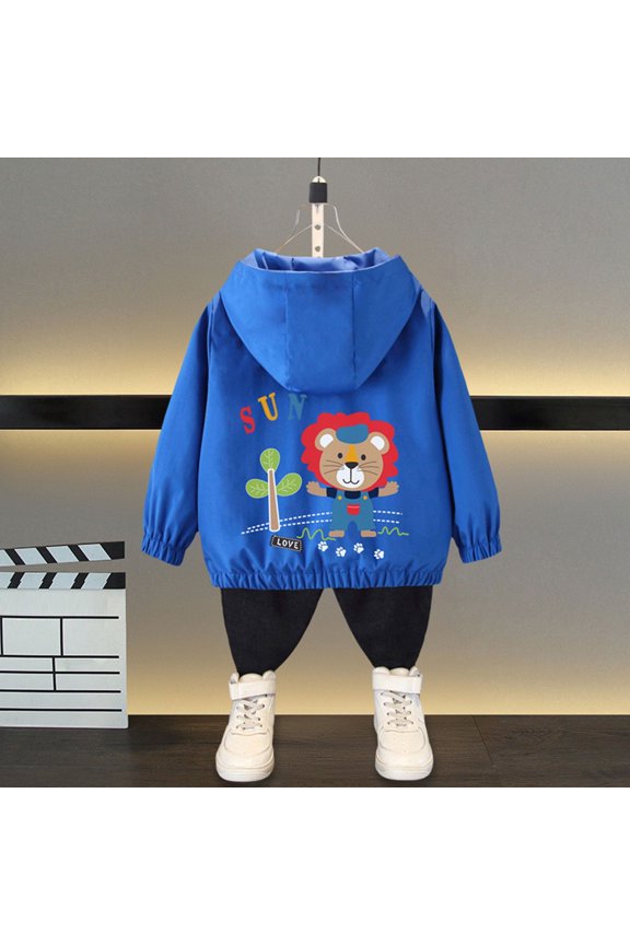 Teen Boys Windbreaker Casual Lightweight Long Sleeve Outerwear Kids Zip Hooded Jacket Hood Coat Printing E: Blue 2 T