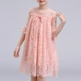 thumbnail image 1 of HOMADLES Teen Girl Clothes Dress Crewneck Summer Mesh Lace Long Sleeve Ruffed Stretch Princess Dress Pink 4-5T, 1 of 4