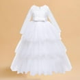 thumbnail image 1 of HOMADLES Teen Girl Clothes Dress Mesh Bow Crewneck Solid Long Sleeve Ruffed Layered Princess Dress White 9 T, 1 of 9