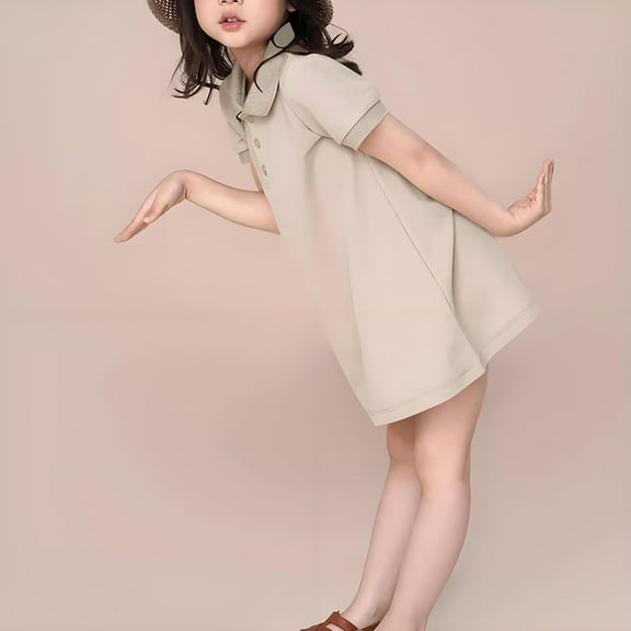 HOMADLES Teen Girl Clothes Dress Summer polo Solid Elastic Loose Ruffed Layered Princess Dress Dress Beige 3 T