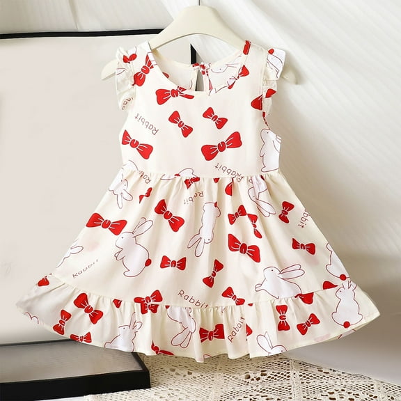 HOMADLES Teen Girl Clothes Summer Crewneck Print Sleeveless Elastic Loose Princess Dress Red 6 T