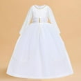 thumbnail image 1 of HOMADLES Big Girls Long Sleeve Dress A-Line Long Dress Girls Sundresses Crewneck Bow Soft Layered Princess Dress White 7 T, 1 of 9