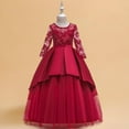 thumbnail image 1 of HOMADLES Teen Girl Clothes Dress Mesh Bow Crewneck Hollow Out Lace Solid Long Sleeve Ruffed Layered Princess Dress Red 10 T, 1 of 9