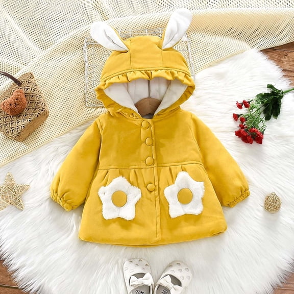 HOMADLES Toddler Baby Jacket Warm Ear Hooded Fleece Lined Thickening Casual Baby Kids Long Sleeve Outerwear Jacket Yellow 5 T