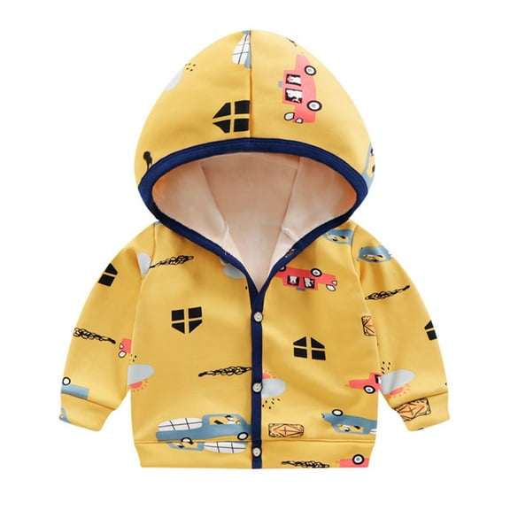 HOMADLES Toddler Baby Windproof Jacket Hooded Casual Printing Baby Kids Zip Long Sleeve Windbreaker Jacket Yellow 9 Months