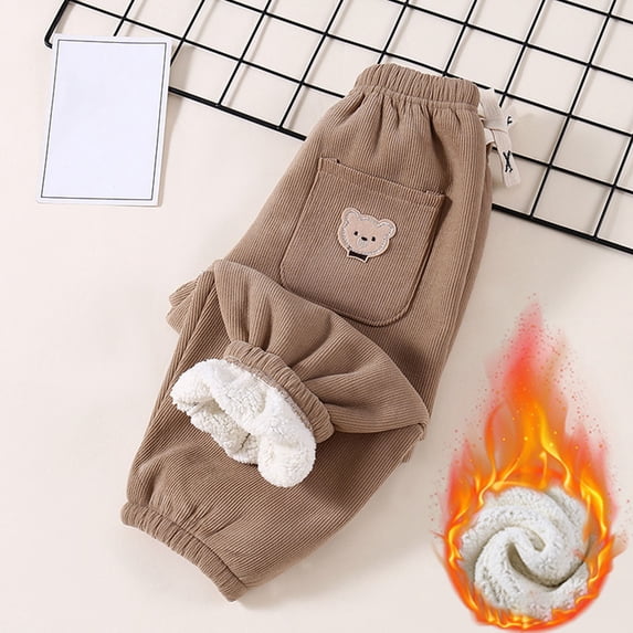 HOMADLES Toddler Boy Fleece Jogger Warm Graphic Print Pockets Comfortable Stretch Drawstring Jogger Pants Add Fleece Style: Khaki 1 T