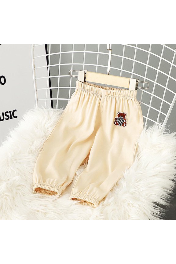 Toddler Boys Jogger Pants Stretch Bear Print Elastic Waist Hiking Comfortable Casual Jogger Pants Beige 0 Months