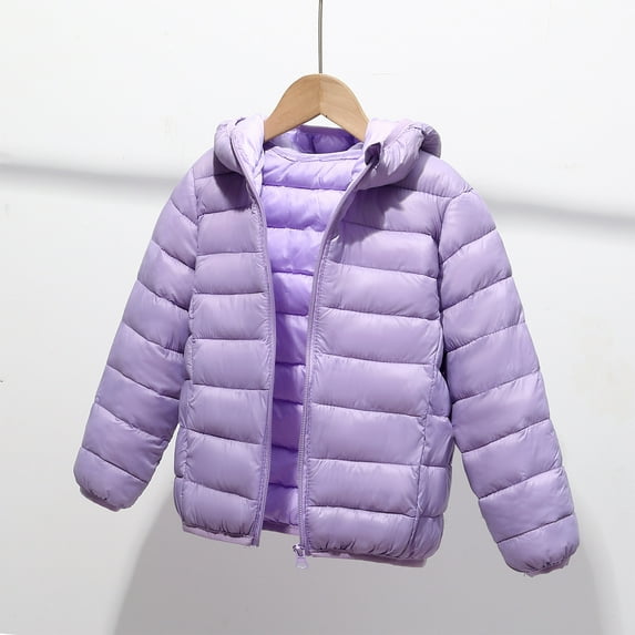 HOMADLES Toddler Boys Puffer Jacket Windproof Winter Thermal Hooded Thickening Lightweight Solid Boys Jacket Outwear Purple 8 T