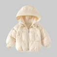 thumbnail image 1 of HOMADLES Toddler Boys Puffer Jacket Winter Thermal Hooded Thickening Windproof Solid Boys Padded Outwear Beige 3 T, 1 of 4
