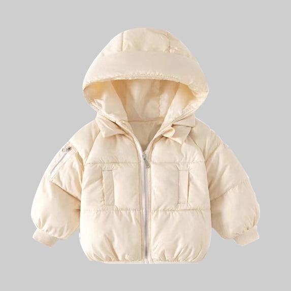 HOMADLES Toddler Boys Puffer Jacket Winter Thermal Hooded Thickening Windproof Solid Boys Padded Outwear Beige 3 T