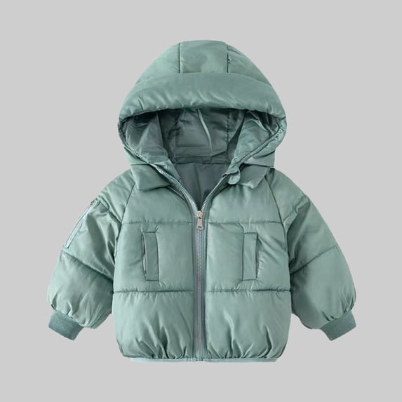 HOMADLES Toddler Boys Puffer Jacket Winter Thermal Hooded Thickening Windproof Solid Boys Padded Outwear Green 18 Months
