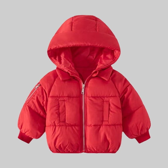 HOMADLES Toddler Boys Puffer Jacket Winter Thermal Hooded Thickening Windproof Solid Boys Padded Outwear Red 12 Months