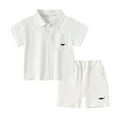 thumbnail image 1 of HOMADLES Toddler Boys Short Tee Lapel Solid Casual Stretch Elastic Shorts Summer Set White 8 T, 1 of 9