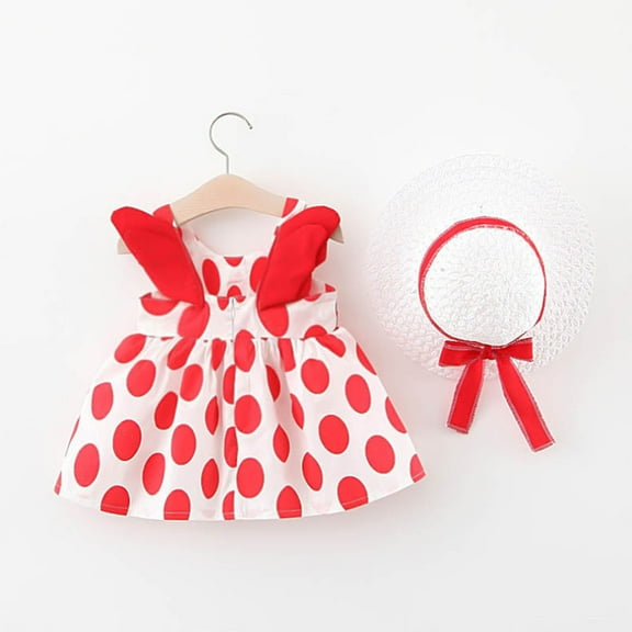 HOMADLES Toddler Dress for Girls Cotton Flower Print Stretch Ruffed Breathable Summer with Hat Princess Dress Red 6 Months
