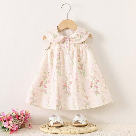 HOMADLES Toddler Dress for Girls Crewneck Sleeveless Print Soft Breathable Elastic Princess Dress Pink 6 Months