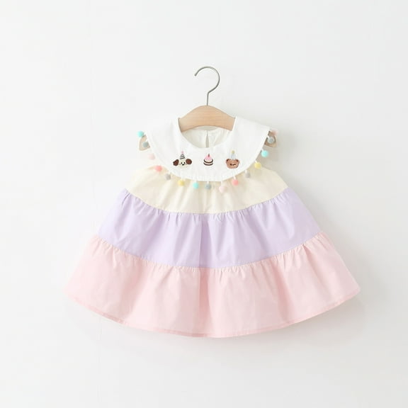 HOMADLES Toddler Dress for Girls Crewneck Embroidery Print Ruffed Summer Fashion Princess Dress Pink 2 T