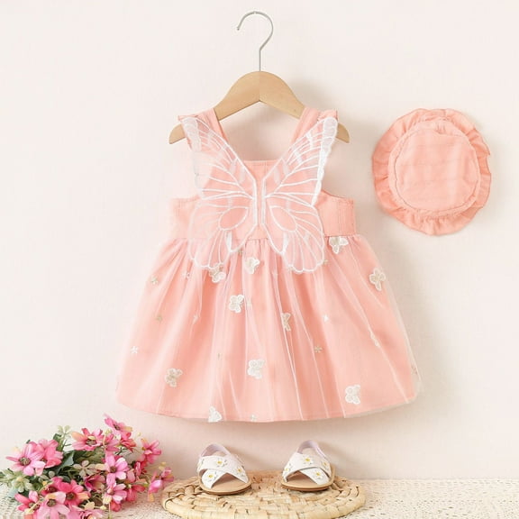 HOMADLES Toddler Girls Dress Sleeveless Soft Flower Print Stretch Summer with Hat Princess Dress Pink 6 Months