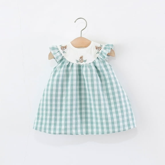 HOMADLES Toddler Girls Dress Sleeveless Soft Flower Plaid Print Solid Stretch Summer Princess Dress Blue 18 Months