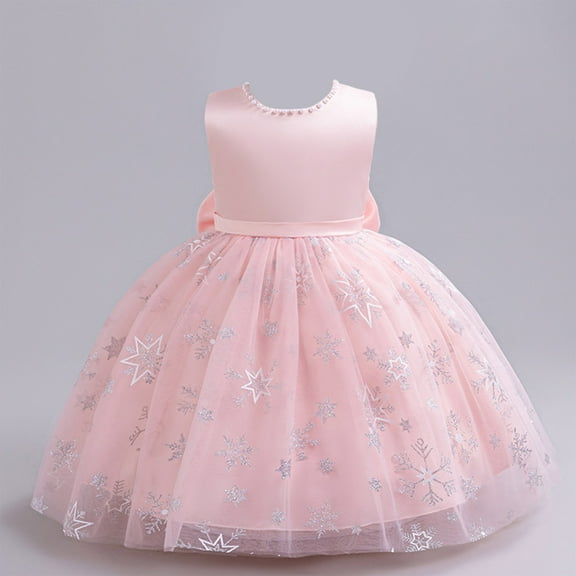 HOMADLES Toddler Girls Dress Summer Crewneck Bow Mesh Sleeveless Ruffed Layered Stretch Princess Dress Pink 1-2T