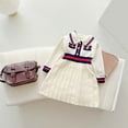 thumbnail image 1 of HOMADLES Toddler Girls Kint Dress Long Sleeve Crewneck Stripe Solid Clothing for Girls Soft Layered Dress Beige 7 T, 1 of 7