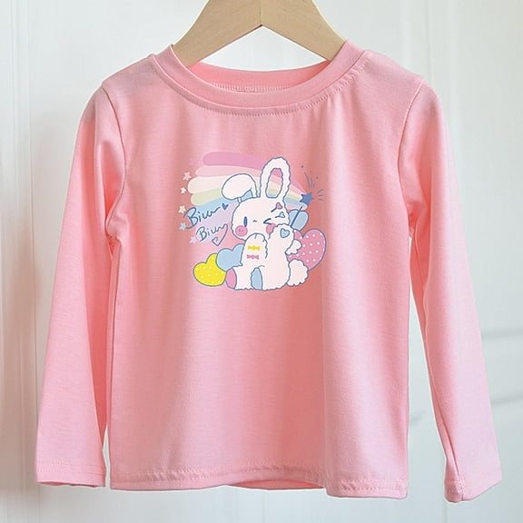 HOMADLES Toddler Girls Long Sleeve T shirt Crewneck Solid Stretch Cute Printing Casual, Basic Shirt Pink 3 T