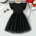 thumbnail image 1 of HOMADLES Toddler Kid Dress Crewneck Cotton Short Sleeve Mesh Breathable Stretch Ruffed Summer Princess Dress Dress A Black 1-2T, 1 of 9