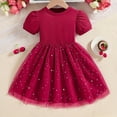 thumbnail image 1 of HOMADLES Toddler Kid Dress Crewneck Cotton Short Sleeve Mesh Breathable Stretch Ruffed Summer Princess Dress Dress Red 4-5T, 1 of 8