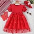thumbnail image 1 of HOMADLES Toddler Kid Dress Crewneck Short Sleeve Mesh Stretch Short Sleeve Ruffed Summer Princess Dress Dress Red 3-4T, 1 of 9