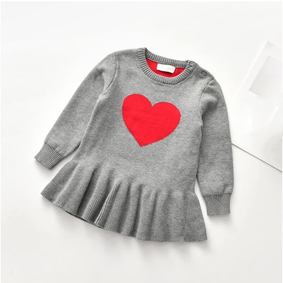 HOMADLES Toddler Kids Girl Dress Long Sleeve Kint Crewneck Casual Print Girls Fall Clothes Stretch Soft Dress Gray 3 T