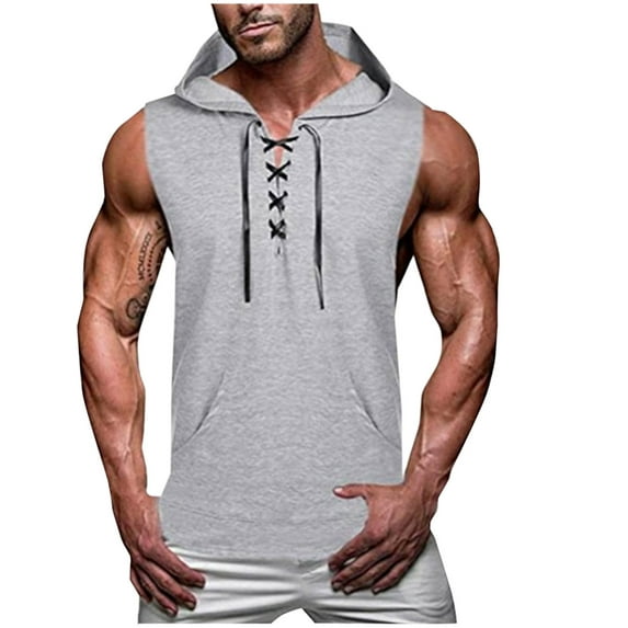 HOMADLES Tank Tops for Men Solid Casual with Hood Summer Sleeveless Tops Gray L