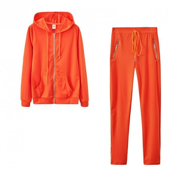 HOMADLES Women's Activewear 2 piece Sweatsuits for Women Athletic Jacket with Hoodie and Jogger Baggy Sweatpant, Workout Sets Orange M
