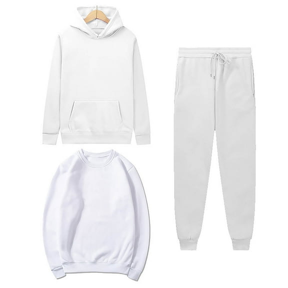 HOMADLES Womens Sets 3 Piece Outfits Crewneck Sweatshirt Long Sleeve Hoodie and Baggy Jogger Sweatpant Womens Sweatsuits, Workout Sets White XL