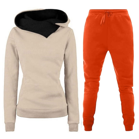 HOMADLES Womens Sweatsuits 2 piece Set Casual Slim Fit Long Sleeve Hoodie and Fashion Jogger Sweatpant, Workout Sets Orange 2XL