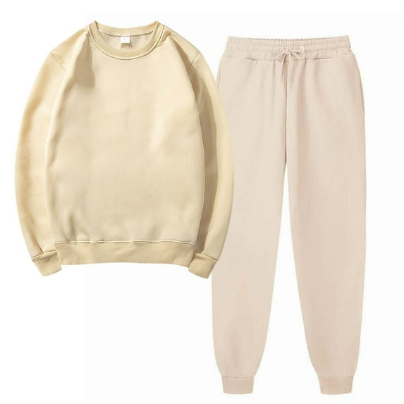 HOMADLES Womens Sweatsuits 2pcs Sets Crewneck Relaxed Fit Solid Long Sleeve Fall Fashion Baggy Hoodie and Sweatpant, Workout Sets Khaki 3XL