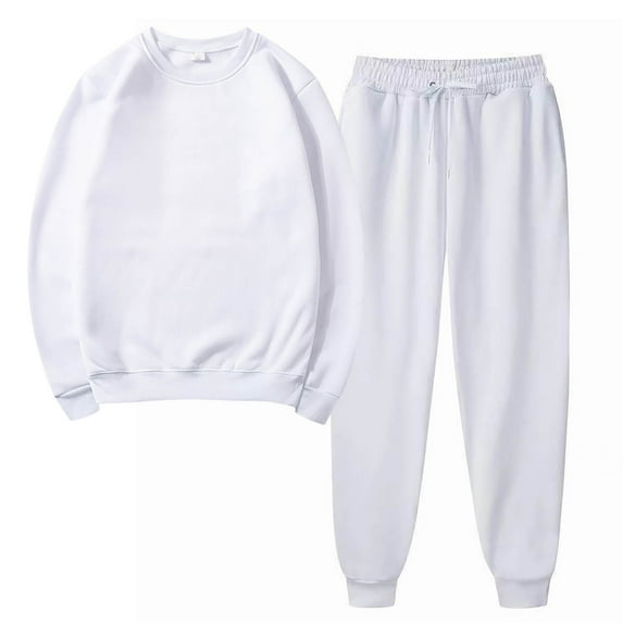HOMADLES Womens Sweatsuits 2pcs Sets Crewneck Relaxed Fit Solid Long Sleeve Fall Fashion Baggy Hoodie and Sweatpant, Workout Sets White 3XL