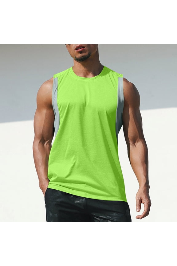 Workout Tank Tops for Men Work Shirt Crewneck Lightweight Basice Muscle Tank Outdoor Gym Sleeveless Tank Tops Green L