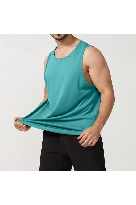 Workout Tank Tops for Men Work Shirt Crewneck Lightweight Solid Tank Outdoor Gym Sleeveless Tank Tops Green XL