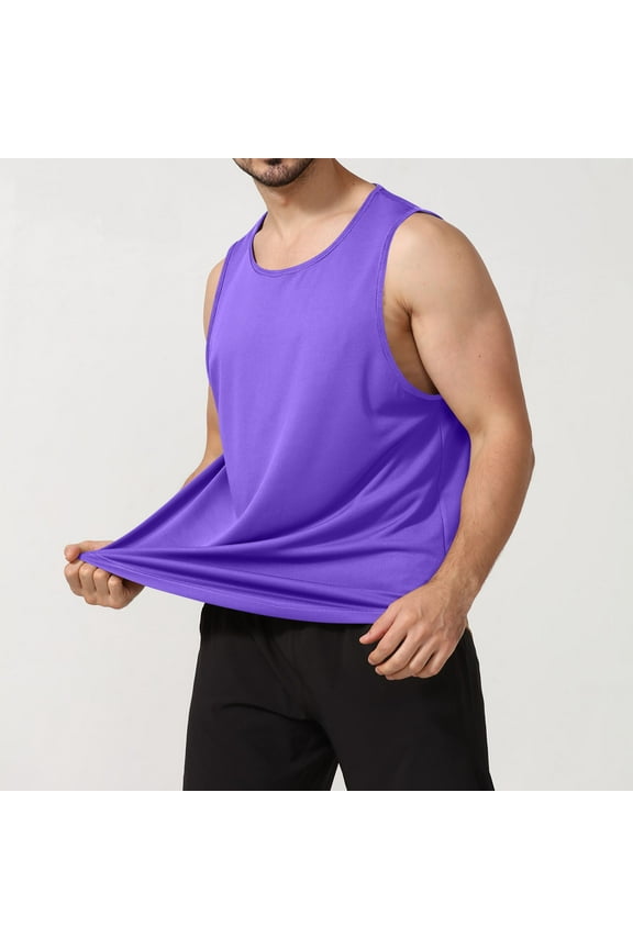 Workout Tank Tops for Men Work Shirt Crewneck Lightweight Solid Tank Outdoor Gym Sleeveless Tank Tops Purple 3XL